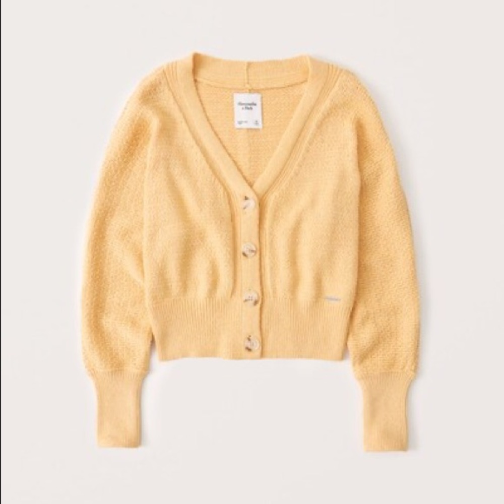 Abercrombie Cropped Yellow Cozy Cardigan